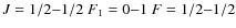 $J=1/2{-}1/2 \ F_1=0{-}1 \ F=1/2{-}1/2$