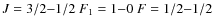 $J=3/2{-}1/2 \ F_1=1{-}0 \ F=1/2{-}1/2$