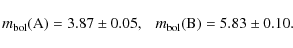 \begin{displaymath}m_{\rm bol}({\rm A}) = 3.87 \pm 0.05,\ \ \ m_{\rm bol}({\rm B}) = 5.83 \pm 0.10.
\end{displaymath}