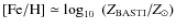 ${\rm [Fe/H]} \simeq \log_{10} ~ (Z_{\rm BASTI}/Z_\odot)$