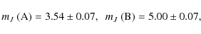 \begin{displaymath}m_J~({\rm A}) = 3.54 \pm 0.07,\ \ m_J~({\rm B}) = 5.00 \pm 0.07, %
\end{displaymath}