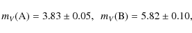 \begin{displaymath}m_V({\rm A}) = 3.83 \pm 0.05,\ \ m_V({\rm B}) = 5.82 \pm 0.10,
\end{displaymath}