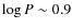 $\log P \sim 0.9$