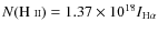 $N(\mbox{H~{\scriptsize II}}) = 1.37 \times 10^{18} I_{{\rm H}\alpha}$
