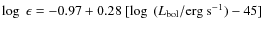 $\log~\epsilon = -0.97+0.28~[\log~(L_{\rm bol}/\mbox{erg\ s}^{-1})-45]$