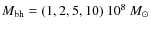 $M_{\rm bh} = (1, 2, 5, 10)~10^8~M_\odot$