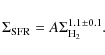 \begin{displaymath}%
\Sigma_{\rm SFR} = A \Sigma^{1.1\pm0.1}_{\rm H_2}.
\end{displaymath}