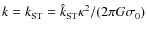 $k
= k_{\rm ST} = \hat{k}_{\rm ST} \kappa^2/(2 \pi G \sigma_0)$