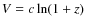 $V=c\ln(1+z)$