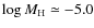 $\log M_{\rm H}\simeq -5.0$