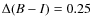 $\Delta (B-I) = 0.25$