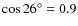 $\cos 26^\circ = 0.9$