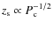 $z_{\rm s}\propto P_{\rm {c}}^{-1/2}$
