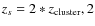 $z_s=2*z_{\rm cluster},2$