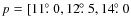 $p=[11\hbox{$.\!\!^\circ$ }0,12\hbox{$.\!\!^\circ$ }5,14\hbox{$.\!\!^\circ$ }0$