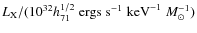 $L_{\rm X}/(10^{32} h_{71}^{1/2}\; {\rm ergs}\; {\rm s}^{-1}\; {\rm keV}^{-1}\; {M}_{\odot}^{-1}) $