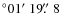 $^\circ 01\hbox{$^\prime$ }19\hbox{$.\!\!^{\prime\prime}$ }8$