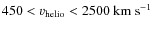$450 < \varv_{\rm {helio}} < 2500~\rm {km~s}^{-1}$
