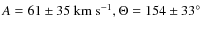 $A=61\pm35~{\rm km~s}^{-1}, \Theta=154\pm33^\circ$