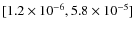 $[1.2 \times 10^{-6}, 5.8 \times 10^{-5}]$