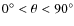 $0^{\circ} < \theta <
90^{\circ}$