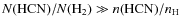 $N({\rm HCN})/N({\rm H}_2) \gg n({\rm HCN})/\nh$