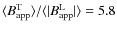 $\langle B^{\rm T}_{\rm app}\rangle/\langle
\vert B^{\rm L}_{\rm app}\vert\rangle=5.8$