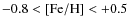 $-0.8 <\rm [Fe/H] < +0.5$