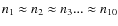 $n_{1} \approx n_{2} \approx n_{3} ... \approx n_{10}$