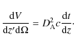 \begin{displaymath}\frac{{\rm d}V}{{\rm d}z' {\rm d}\Omega}=D_{\rm A}^2 c \frac{{\rm d}t}{{\rm d}z}\cdot
\end{displaymath}
