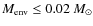 $M_{{\rm env}} \leq 0.02~M_\odot$