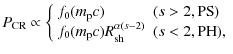 $\displaystyle %
P_{\rm CR}\propto \left\{ \begin{array}{ll}
f_0(m_{{\rm p}}c) &...
..._{{\rm p}}c)R_{\rm sh}^{\alpha(s-2)} & (s<2, {\rm PH}), \\
\end{array} \right.$