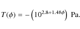\begin{displaymath}%
T(\phi) = - \left( 10^{2.8 + 1.48 \phi}\right)\;{\rm Pa}.
\end{displaymath}