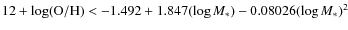 $12+\log({\rm O}/{\rm H}) < -1.492+1.847(\log M_*)-0.08026(\log
M_*)^2$