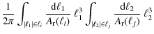 $\displaystyle \frac{1}{2\pi}
\int_{\vert{\vec \ell}_1\vert \in \ell_i} \frac{{\...
...ell}_2\vert \in \ell_j} \frac{{\rm d}
\ell_{2}}{A_{\rm {r}}(\ell_j)} ~ \ell_2^3$
