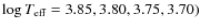 $\log T_{\rm eff} =3.85,3.80,3.75,3.70)$