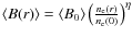 $\langle B(r)\rangle=\langle B_0\rangle\left(\frac{n_{\rm e}(r)}{n_{\rm e}(0)}\right)^{\eta}$