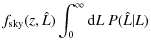 $\displaystyle f_{\rm sky}(z,\hat{L}) \int_0^\infty {\rm d}L ~ P(\hat{L}\vert L)$
