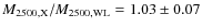 $M_{2500,{\rm
X}}/M_{2500,{\rm WL}}=1.03\pm0.07$