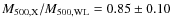 $M_{500,{\rm
X}}/M_{500,{\rm WL}}=0.85\pm0.10$