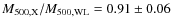 $M_{500,{\rm
X}}/M_{500,{\rm WL}}=0.91\pm0.06$