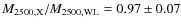 $M_{2500,{\rm X}}/M_{2500,{\rm WL}}=0.97\pm0.07$