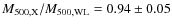 $M_{500,{\rm X}}/M_{500,{\rm WL}}=0.94\pm0.05$