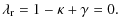 $\displaystyle \lambda_{\rm r} = 1-\kappa+\gamma = 0 .$