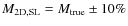$M_{\rm 2D,SL}=M_{\rm true}\pm 10\%$