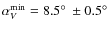 $\alpha_V^{\rm min}=8.5\hbox{$^\circ$ }\pm 0.5\hbox{$^\circ$ }$