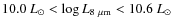 $10.0~L_{\odot}<\log L_{8~\mu {\rm m}}<10.6~L_{\odot}$