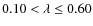 $0.10<\lambda \leq 0.60$