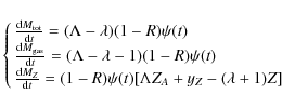 \begin{displaymath}\cases{{{\rm d} M_{\rm tot} \over {\rm d} t} = (\Lambda - \la...
...} t} = (1 - R) \psi (t) [\Lambda Z_A + y_Z - (\lambda + 1) Z]}
\end{displaymath}