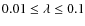 $0.01\le \lambda\le 0.1$